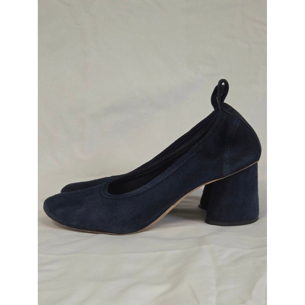 Tory Burch Navy Suede Round-Toe Block Heel Pumps